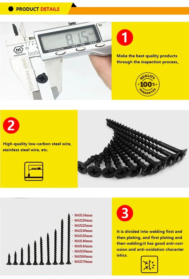 1022A Factory Price Phillips Black Bugle Head Drywall Screw for Steel Plate