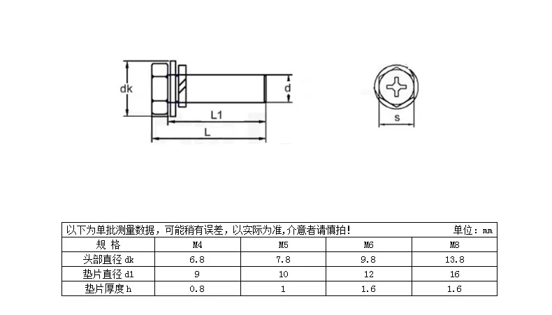 Color-Zinc Plated Cross Recess Hexagonal Head with 2 pcs Washer Bolt GB9074