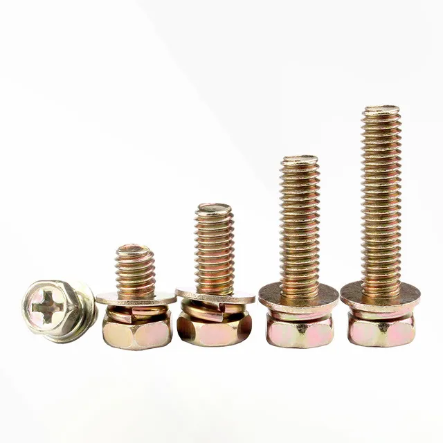 Color-Zinc Plated Cross Recess Hexagonal Head with 2 pcs Washer Bolt GB9074