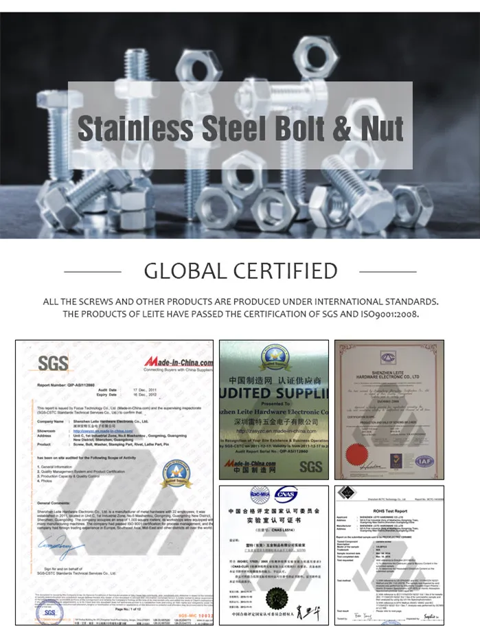 High Precise SS316 M10 Big Head Bolt Set