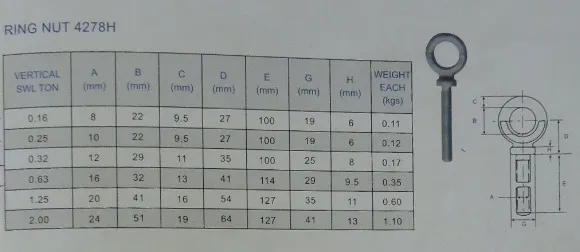High Tension BS4278h Long Eye Bolt