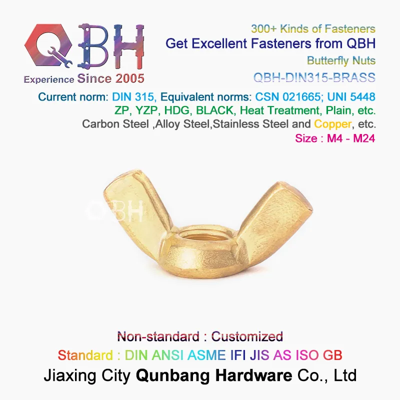 Qbh DIN315 Brass Copper Carbon Stainless Steel Square Rectangular Handle Butterfly Wing Nuts