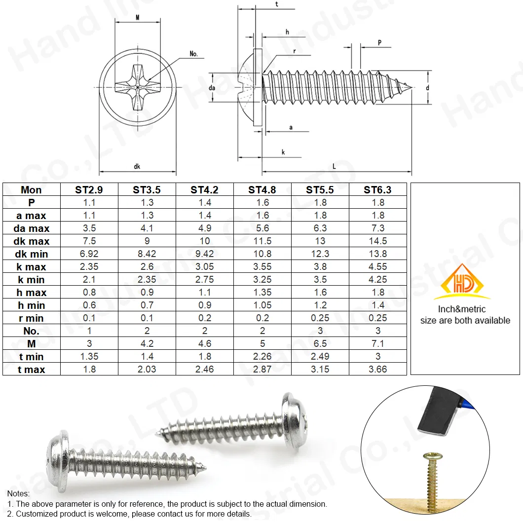 Steel Nickeled M1.4-M4 Phillips Pan Wafer Head Self-Tapping Screws for Plastic