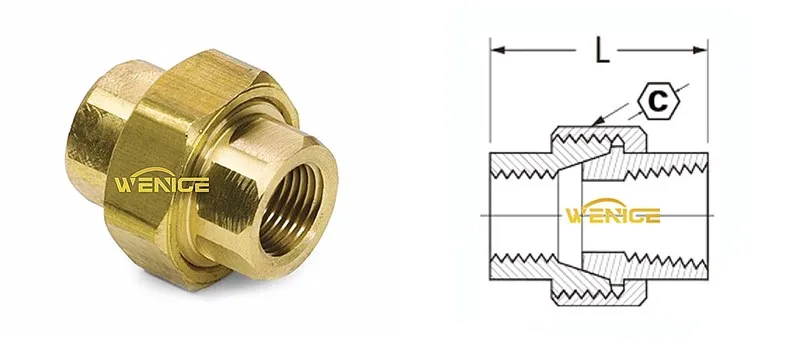 Thread 3/8 NPT Union Brass Pipe Fittings for Brass Pipe Adapter